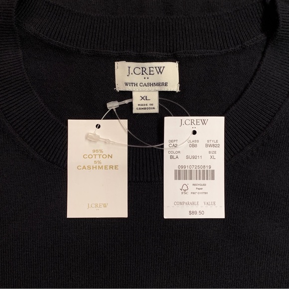 J CREW Cashmere Cotton Blend Short Sleeve Sweater XL Black - Picture 4 of 5